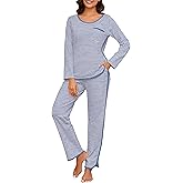 Namatime Womens Cotton Pajama Sets Stripe 2 Piece Lounge Set Long Sleeve Comfy Pj Sets Fall Loungewear Sleepwear with Pockets