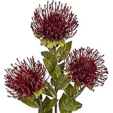 Hollyone 3Pcs Red Artificial Mum Flowers Spring Spider Mum Arrangement, Faux Pincushion Flowers, 28'' Long Stem Fake Chrysanthemum for Office, Home Decor