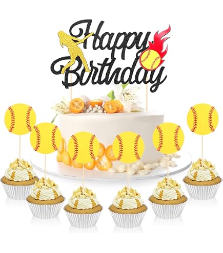 24pcs Softball Glitter Cupcake Toppers - Birthday Party Decorations For Girls - View #9