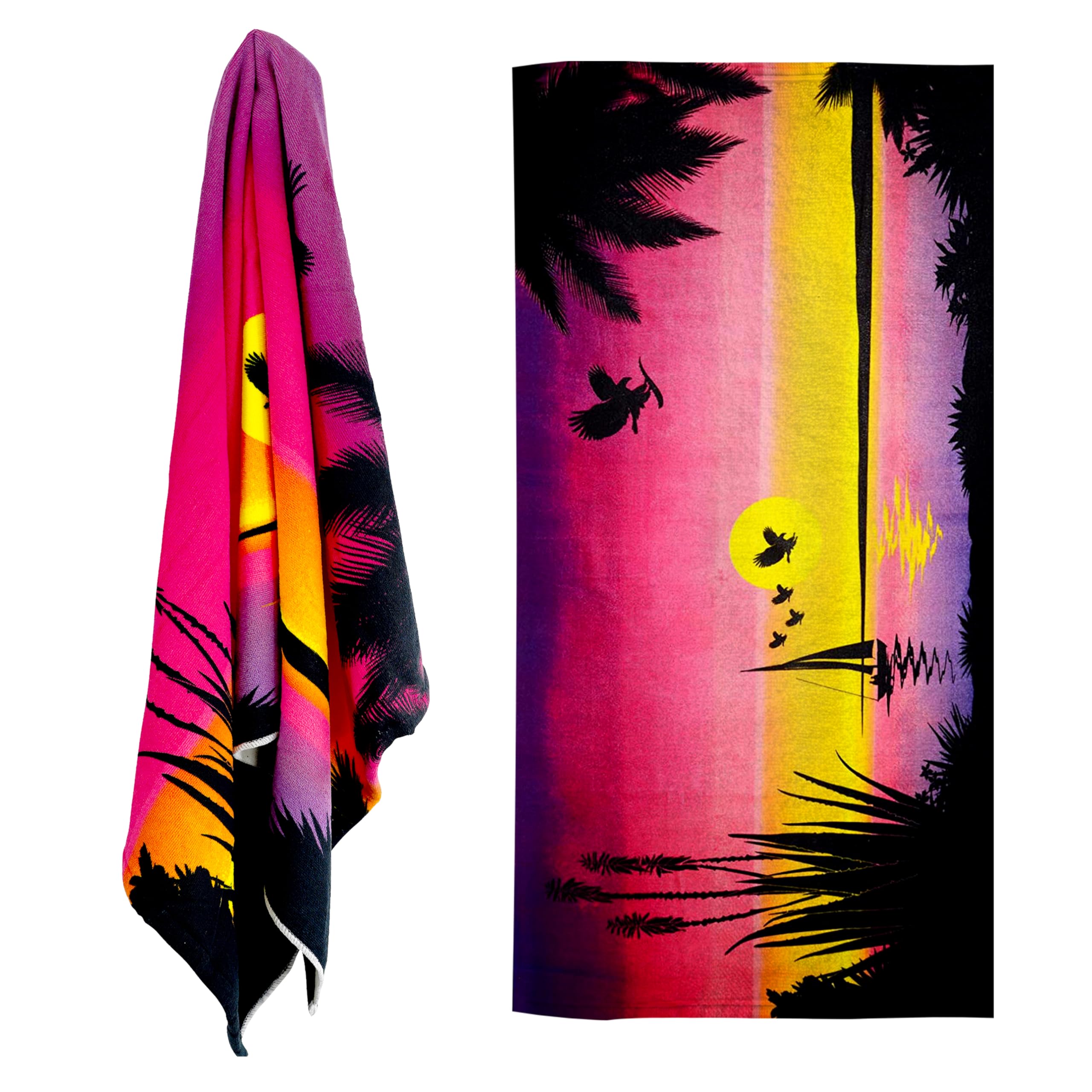 GEEZY Microfibre Beach Towel, Birds Sunrise Design - Quick Drying, Lightweight, Sand-Free, Large & Durable, Summer Design - Beach Essentials for Travel, Holiday, Swimming, Sauna, Adults, 70x140cm