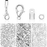 Syhood 450 Pieces Fold Over Cord End Caps Open Jump Ring Connectors and Bracelet Necklace Lobster Claw Clasps for Jewelry Making Accessories Kit(Silver)