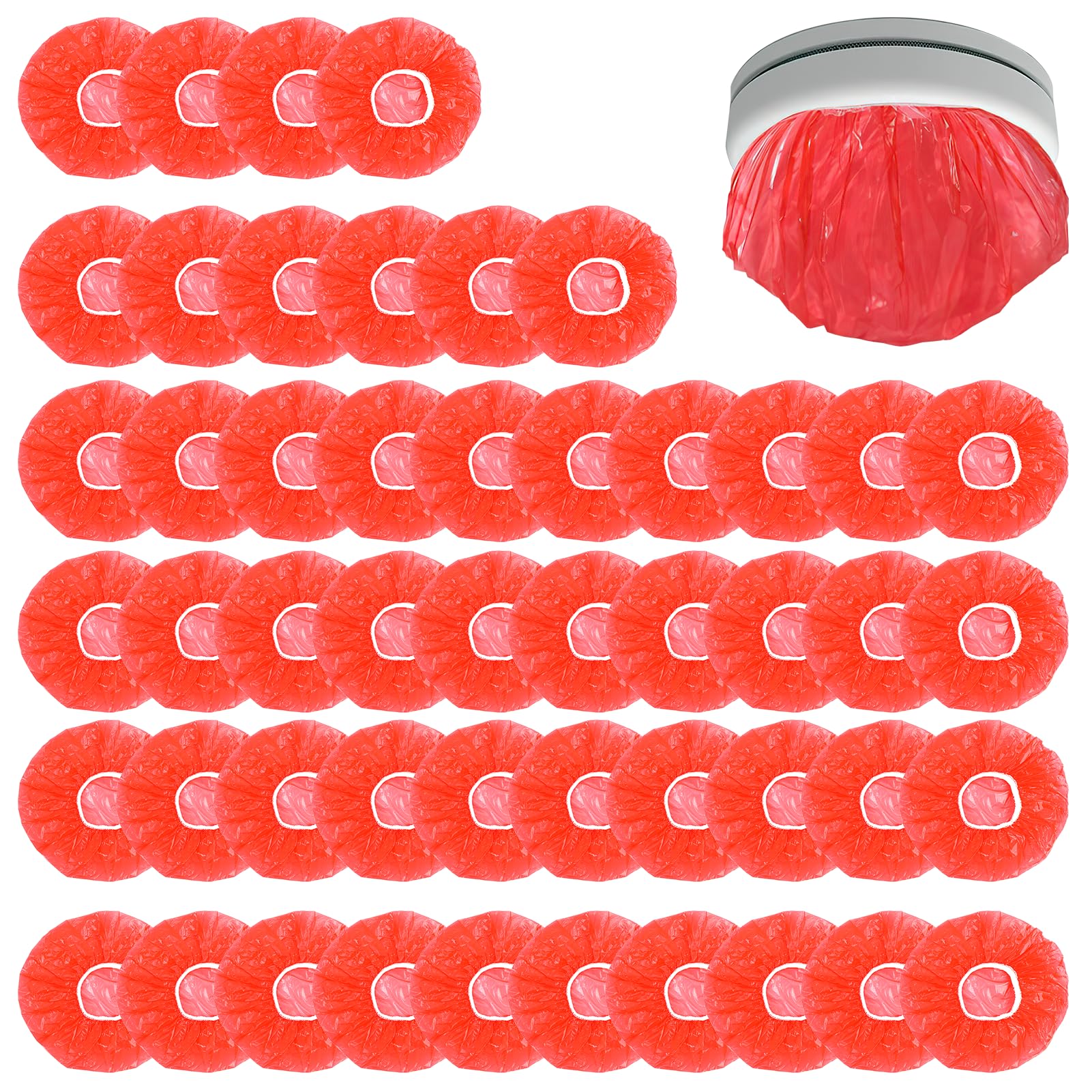 50 Pcs Smoke Detector Covers Fire Alarm Plastic Stretch Dust Caps To Protect Smoke Alarms During Renovation Work & Decorating for Commercial Building Home Kitchen Cooking Baking (Red)
