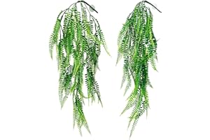 Woyrise 2Pack Reptile 31 inches Plants Bearded Dragon Tank Accessories Hanging Plastic Terrarium Plants with Suction Cup for Lizards,Geckos,Snake,Hermit Crab Tank Habitat Decor(Green Fern)