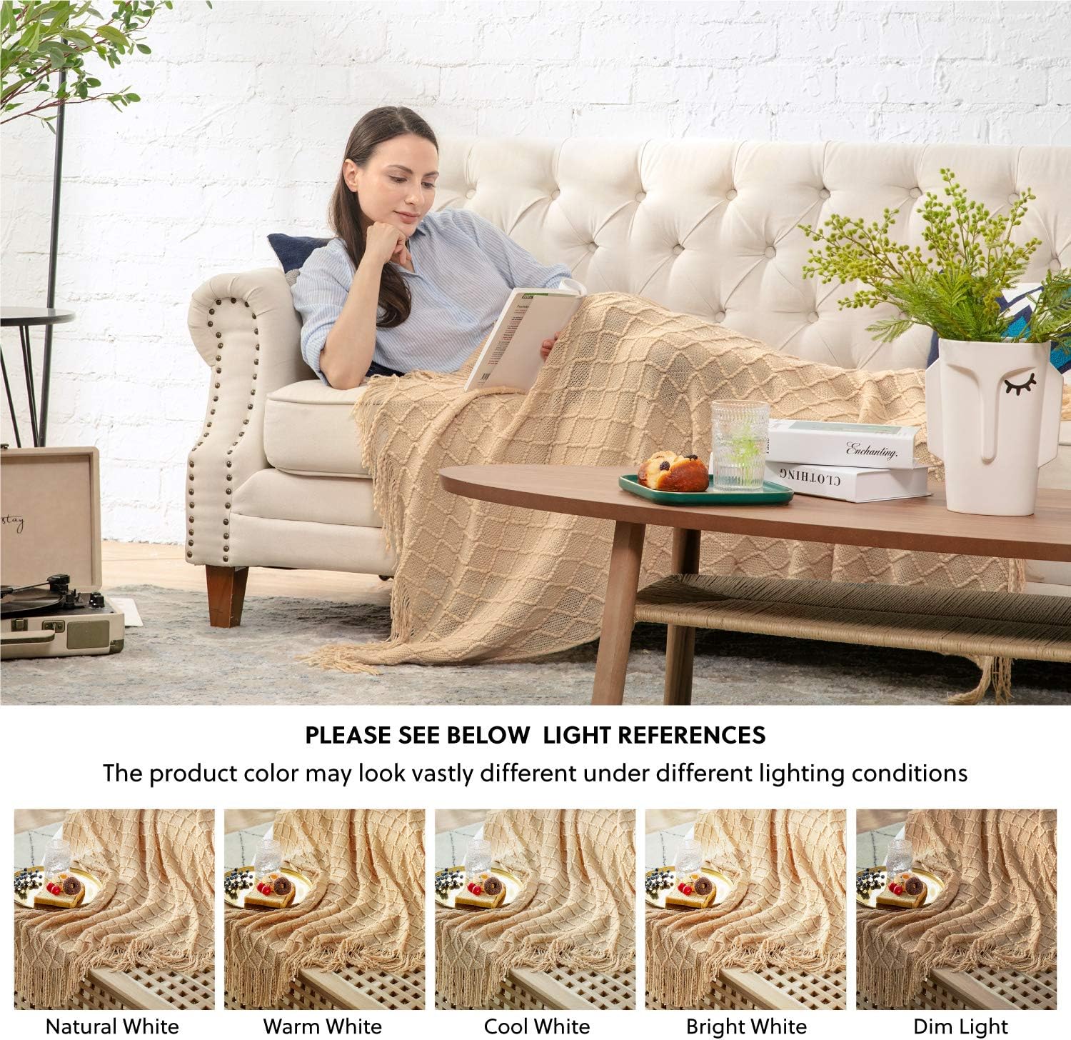 Bedsure 100% Acrylic Knit Throw Blanket, 50×60 Inch - Soft Warm Cozy Lightweight Decorative Blanket with Tassels for Couch, Bed, Sofa, Travel - All Seasons Suitable for Women, Men and Kids (Camel): Home & Kitchen