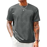Runcati Men's Casual T-Shirts Short Sleeve Crewneck Summer Stretchy Shirt Textured Jacquard Tops