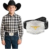 UpFind Kids Western Leather Belt for Boys Girls Youth Embossed Cowboy Belt with Silver Longhorn Buckle for Jeans 1.5" Wide