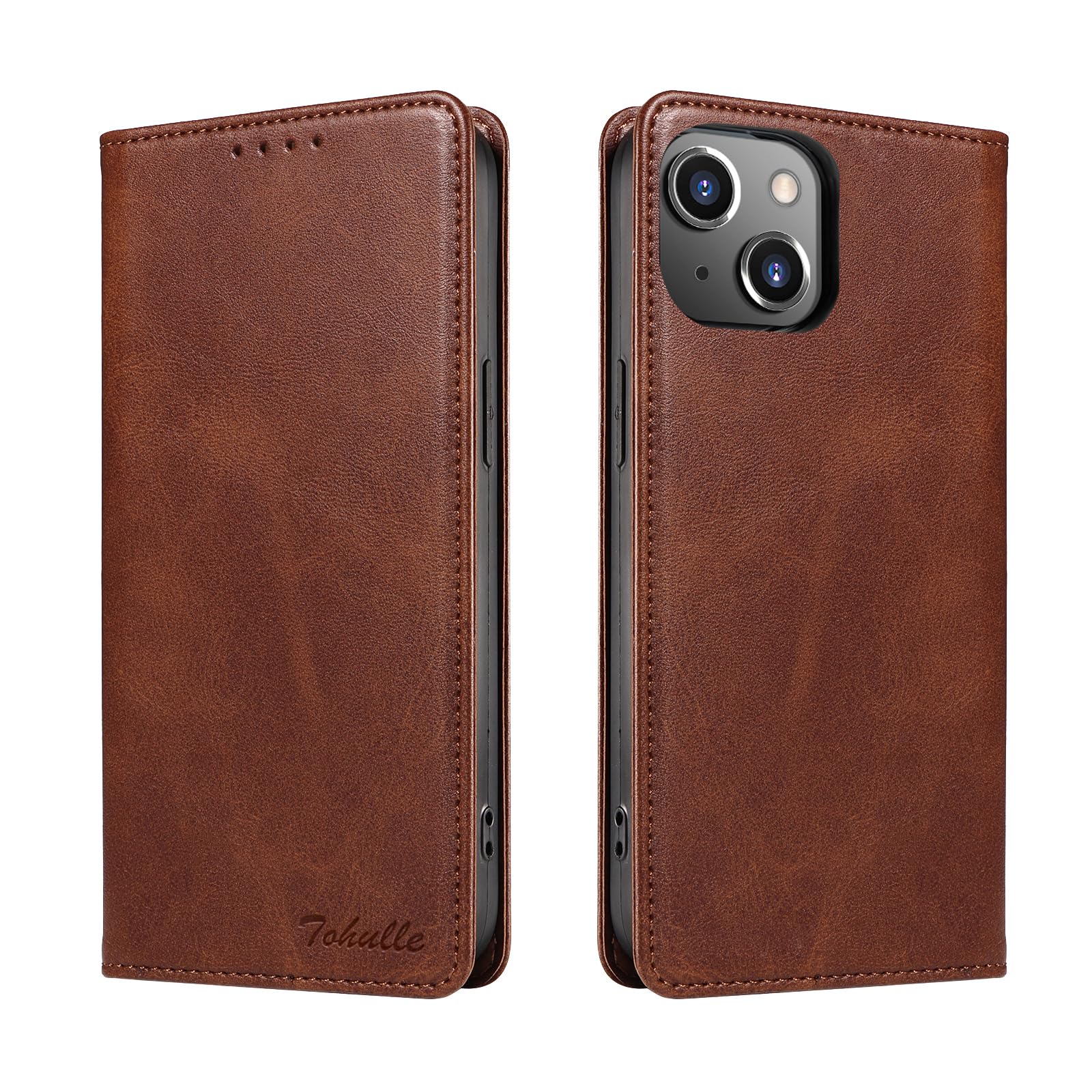 TOHULLE Case for iPhone 13, Premium PU Leather Wallet Case with Card Holder Kickstand Built-in Magnetic Closure Flip Folio Phone Cover for iPhone 13 - Brown — image 1