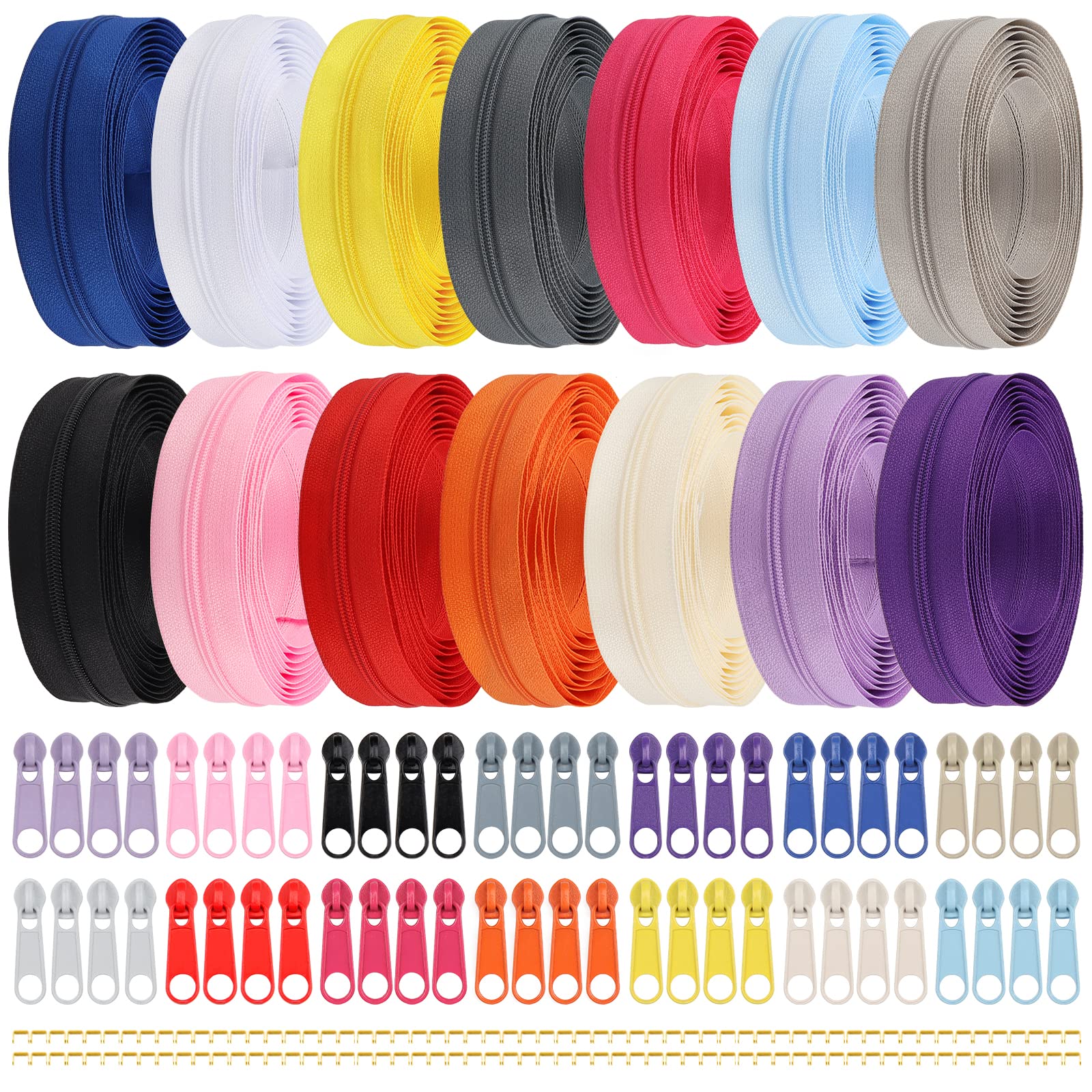 DOITEM 2.8 mm Zippers 39.2 m Nylon Endless Zip Set with Slider and Zip for Sewing and Crafts – 14 Colors — image 1