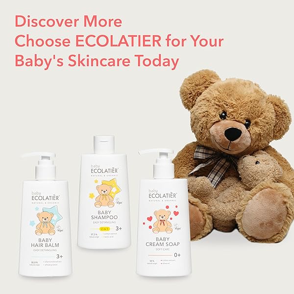 ECOLATIÈR BABY CREAM SOAP – 98% NATURAL, VEGAN, HYPOALLERGENIC BODY WASH & GENTLE BABY SOAP FOR SENSITIVE SKIN, NEWBORN & TODDLER CARE, SOFT & NOURISHING, 8.5 FL OZ