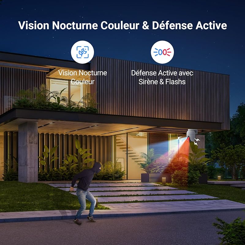 5MP(3K) 2PK Caméra de Surveillance Extérieur WiFi à 360° C8c 5MP