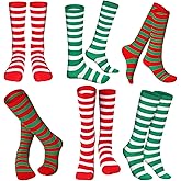 Giegxin 6 Pairs Kids Stripe Socks Red Blue White Striped Socks Toddler Candy Knee High Sock for Girl Costume Party