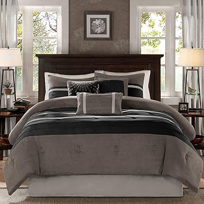 Madison Park Palmer 7 Piece Comforter Set - Black and Gray