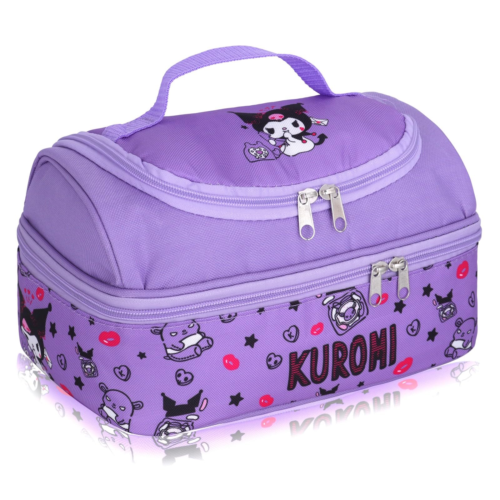 Roffatide Anime Kuromi Lunch Bag for Man Woman Leakproof Lunch Box Large Compartment Lunch Container Tote for Work Travel Purple