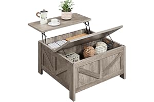 FullFurnique Lift Top Coffee Table for Living Room, Square Farmhouse Coffee Table with Hidden Storage Compartment, Wood Cente