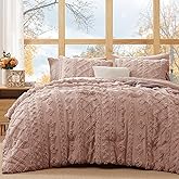 WRENSONGE Queen Comforter Set with Sheets - 7 Pieces Rusty Pink Tufted Bed in a Bag Queen Shabby Chic Bedding Sets with 1 Comforter, 2 Sheets, 2 Pillowcases & 2 Shams
