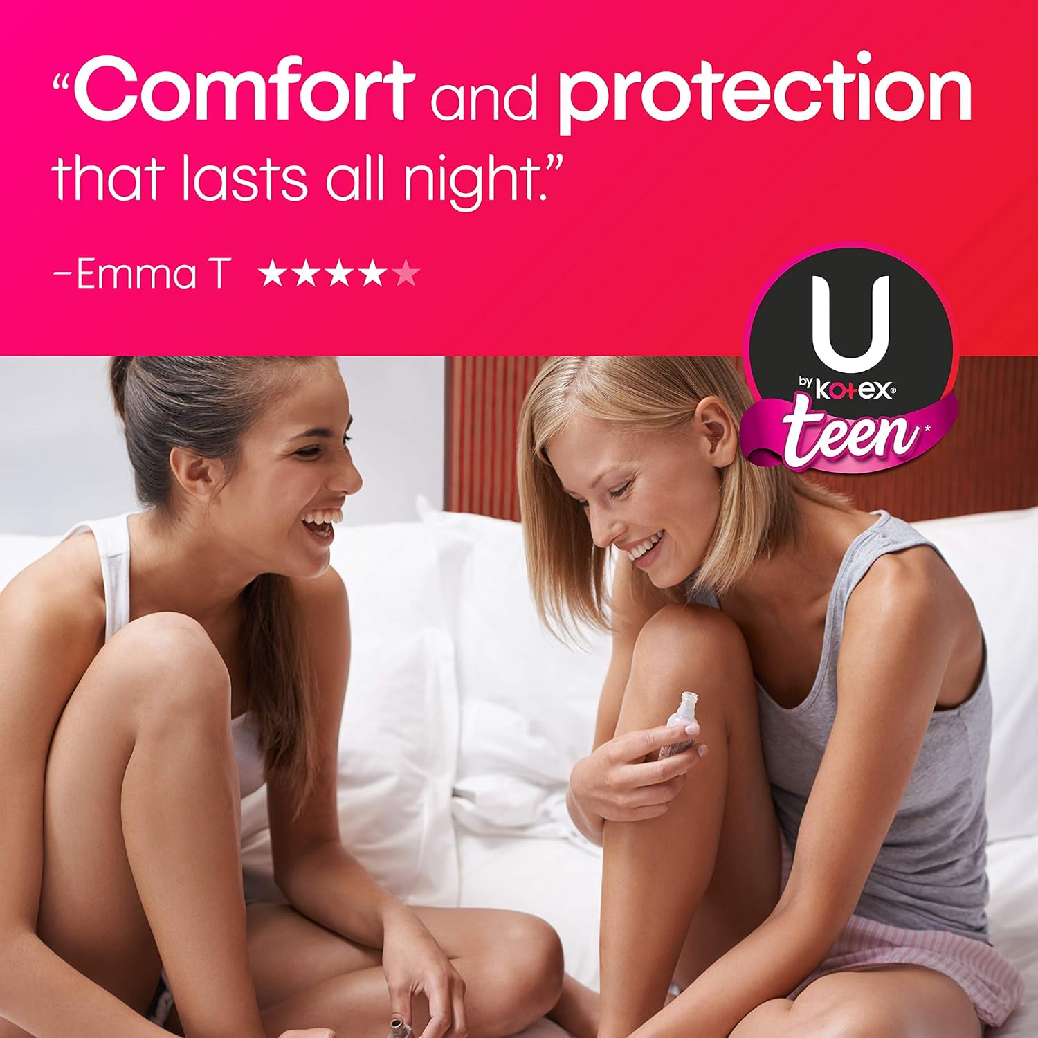 U by Kotex Ultra Thin Teen Feminine Pads with Wings, Overnight Protection, Unscented, 48 Count (4 Packs of 12) (Packaging May Vary): Health & Personal Care