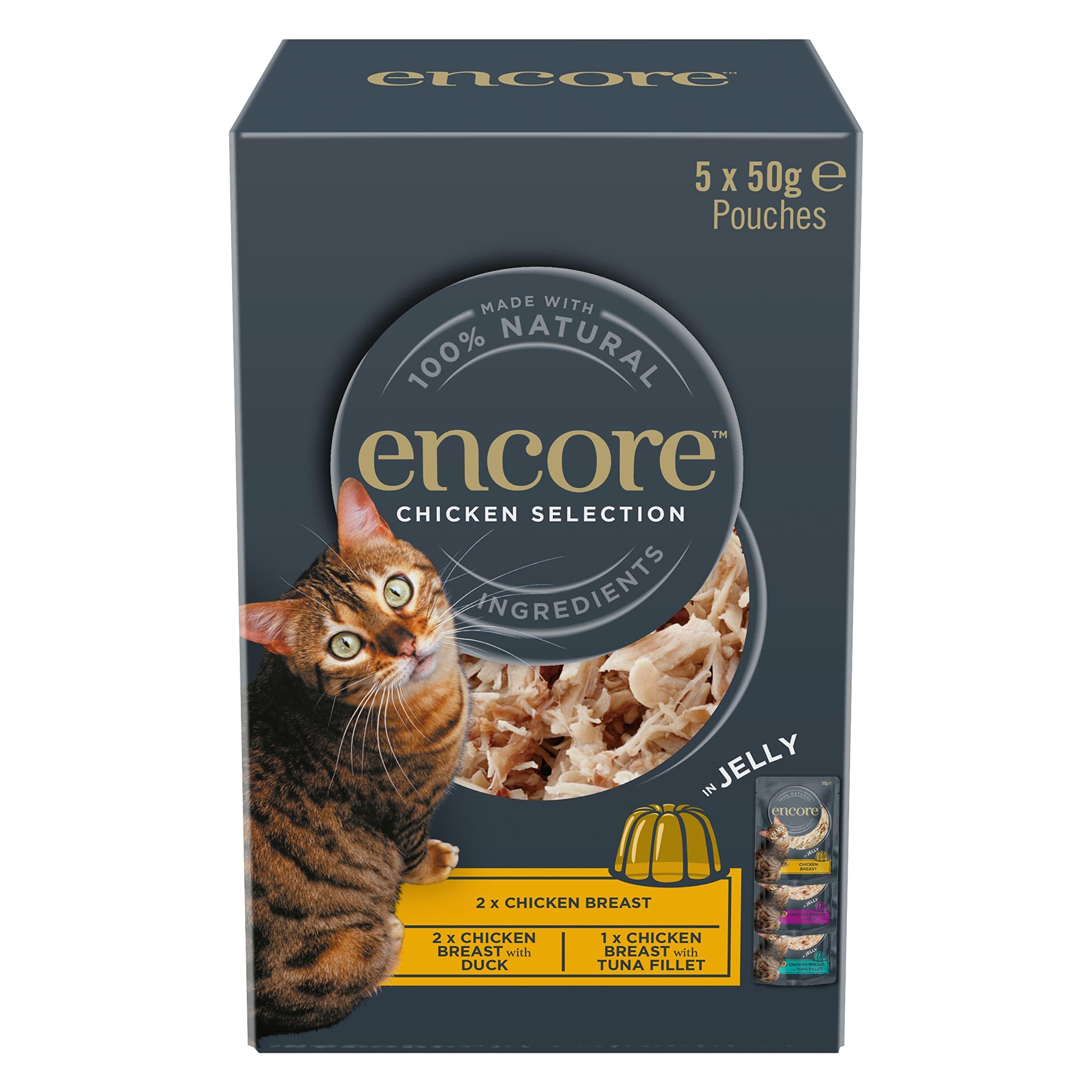 Encore 100% Natural Wet Cat Food, Multipack Chicken in Jelly, 5 x 50 g Pouches