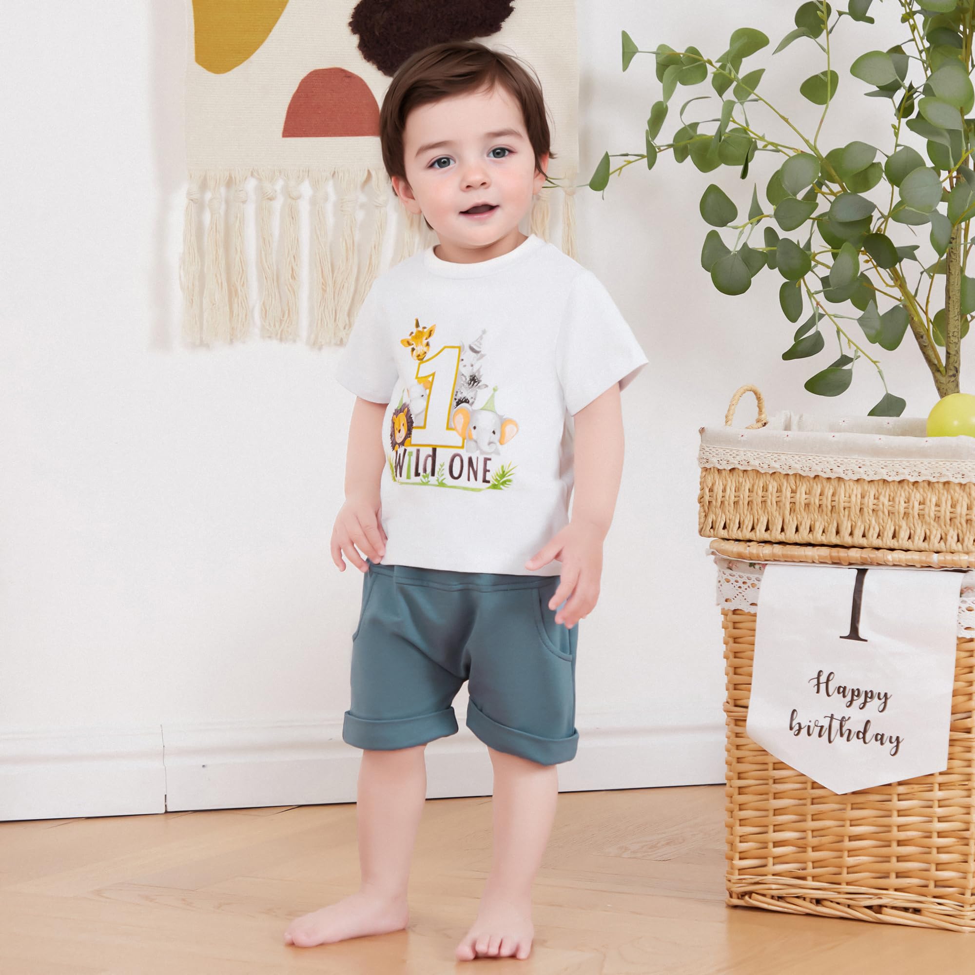 WZTYYDS Baby Boy First Birthday Outfit Number Animal Print Short Sleeve Tops & Shorts Sets 1st Birthday Outfit Summer Clothes