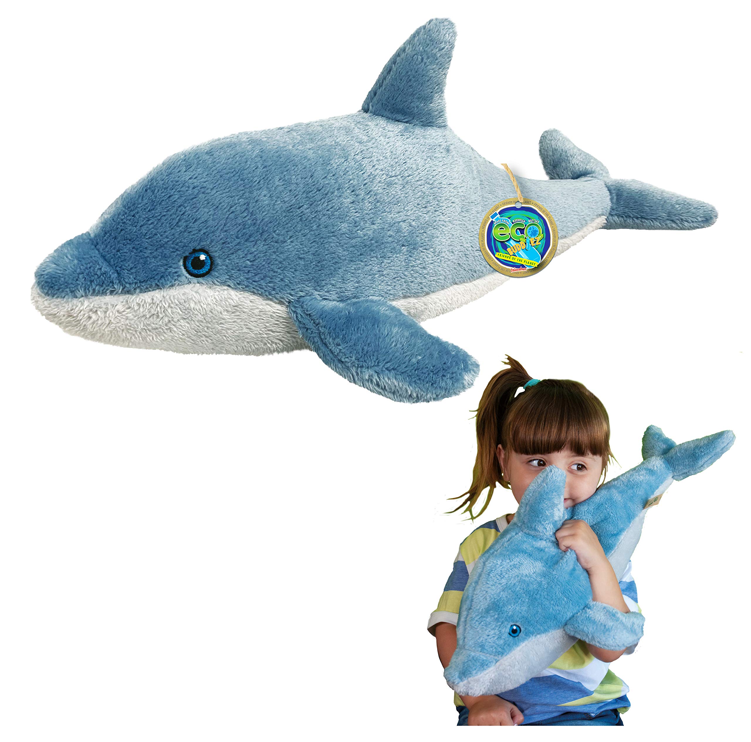EcoBuddiez - Dolphin from Deluxebase. Large 51cm Soft Plush Animals made from Recycled Plastic Bottles. Eco-Friendly Cuddly Gift for Kids and Cute Stuffed Animal Toy for Toddlers.