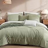 Monbix Queen Comforter Set - 7 Pieces Green Prewashed Bed in a Bag Queen Bedding Sets with Comforters, All Seasons Ultra Soft Comforter Bed Set with Sheets,Pillowcases & Shams