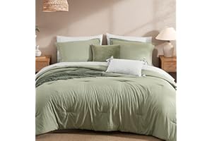 Monbix Queen Comforter Set - 7 Pieces Olive Green Prewashed Bed in a Bag Queen Bedding Sets with Comforters, All Seasons Down Alternative Comforter Bed Set with Sheets,Pillowcases & Shams