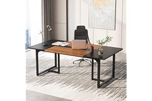 Tribesigns 70.86'' Executive Desk, Large Office Computer Desk with Strong Metal Frame, Wooden Workstation Business Furniture, 8 People Rectangle Conference Table for Home Office,XK00251