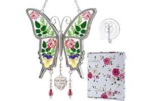 KY&BOSAM Butterfly Suncatchers Gifts for Mom Faith Hope Love Sun Catcher Stain Glass for Window Hanging Garden Wind Chime Christmas Tree Party Patio Home Decoration Mother`s Day Birthday Gifts