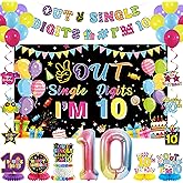 Holkcog 10th Birthday Decorations Colourful Peace Out Single Digits Tenth Birthday Party Backdrop 10 Years Old Happy Birthday Decorations for Girl Boy 10th Birthday Cake Topper Balloon Party Supply