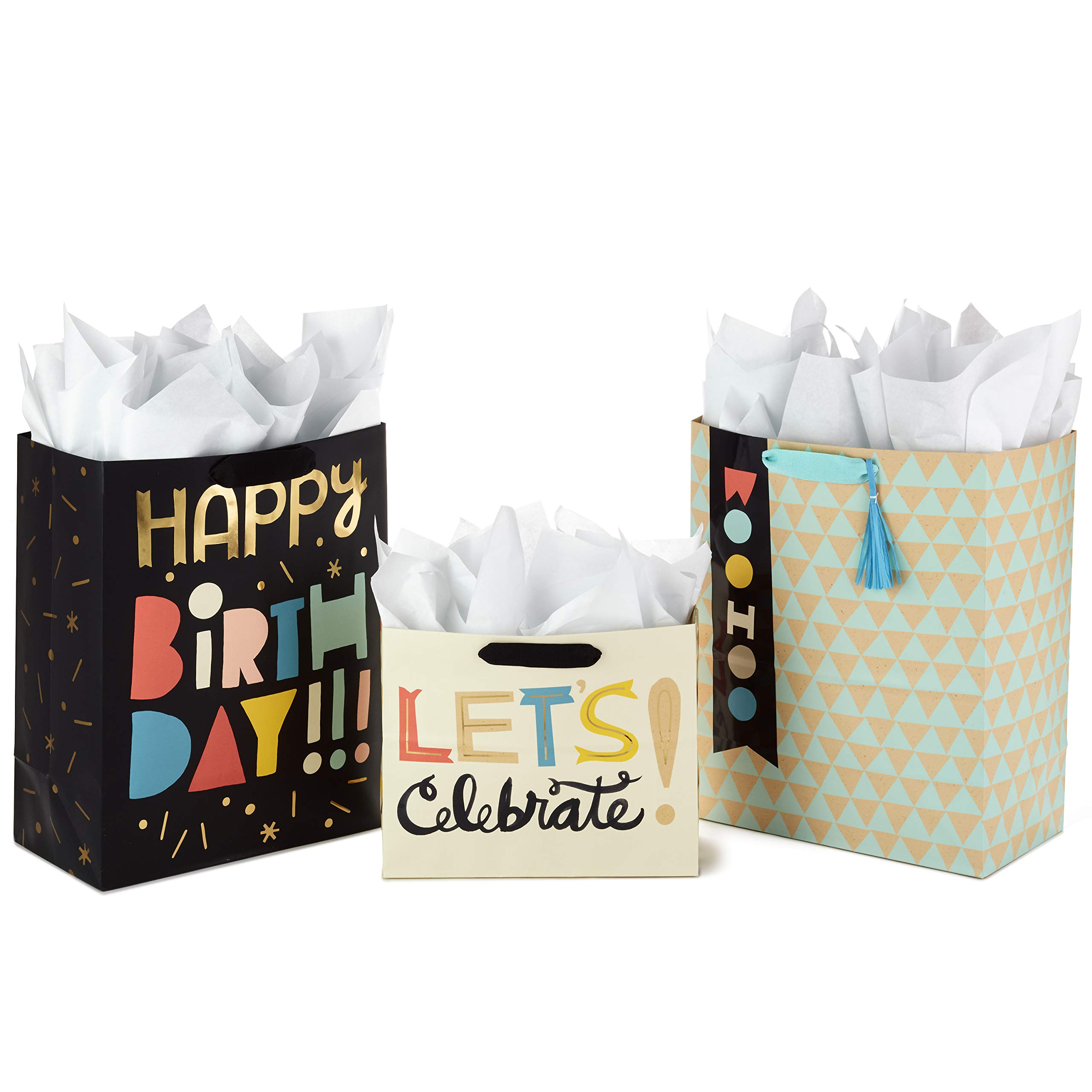 Hallmark Gift Bags Assortment with Tissue Paper (Pack of 3: 2 Large 13" and 1 Medium 7" Gift Bags) for Birthdays, Baby Showers and Other Celebrations