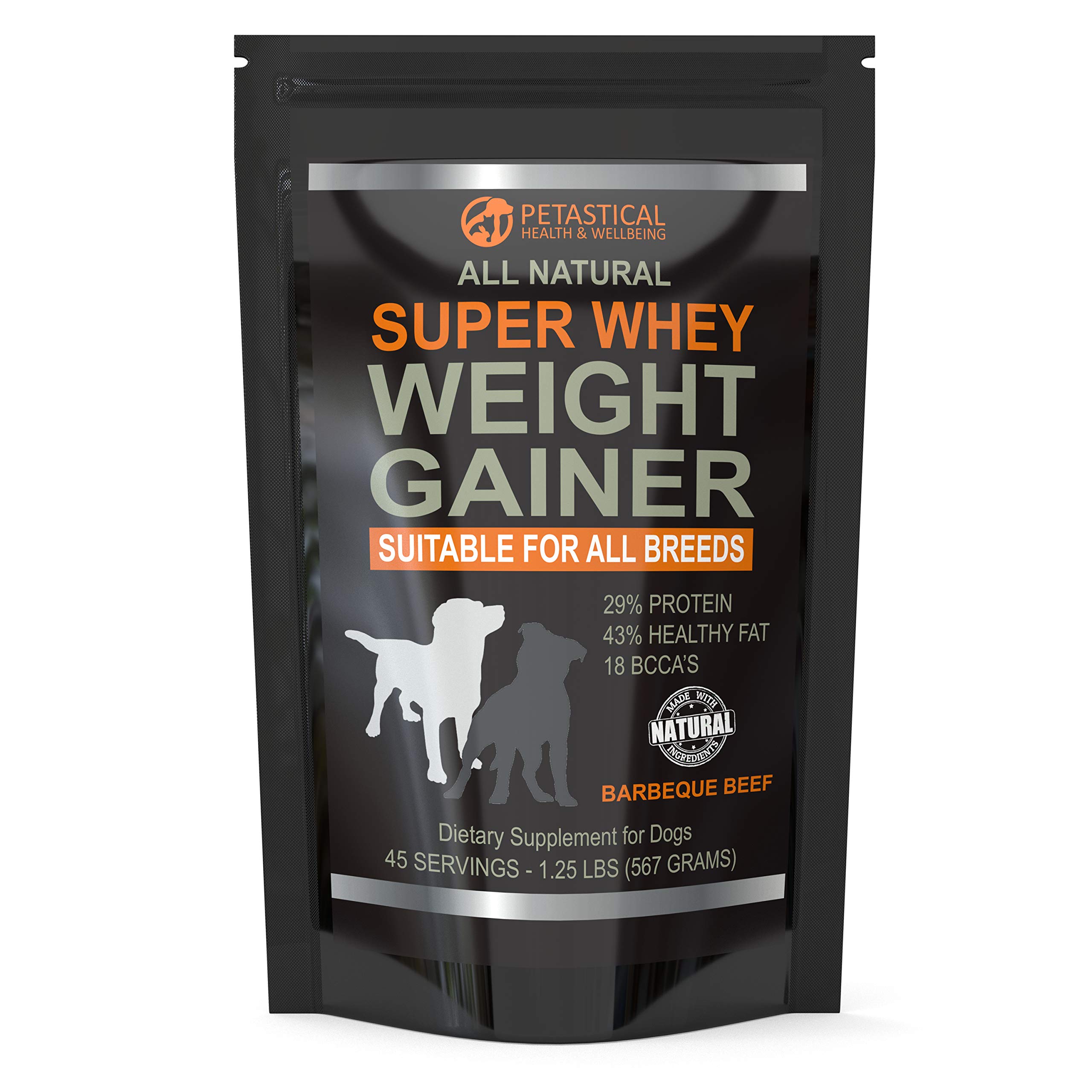 Petastical Dog Weight Gainer Supplement - All Natural Super Whey Protein Powder Suitable For All Breeds Of Dogs - Muscle Builder For Dogs Who Need To Gain Weight - Made in USA