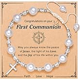 UNGENT THEM Girls Cross Pearl Bracelet-Baptism Confirmation First Communion Gifts for Girls Teens