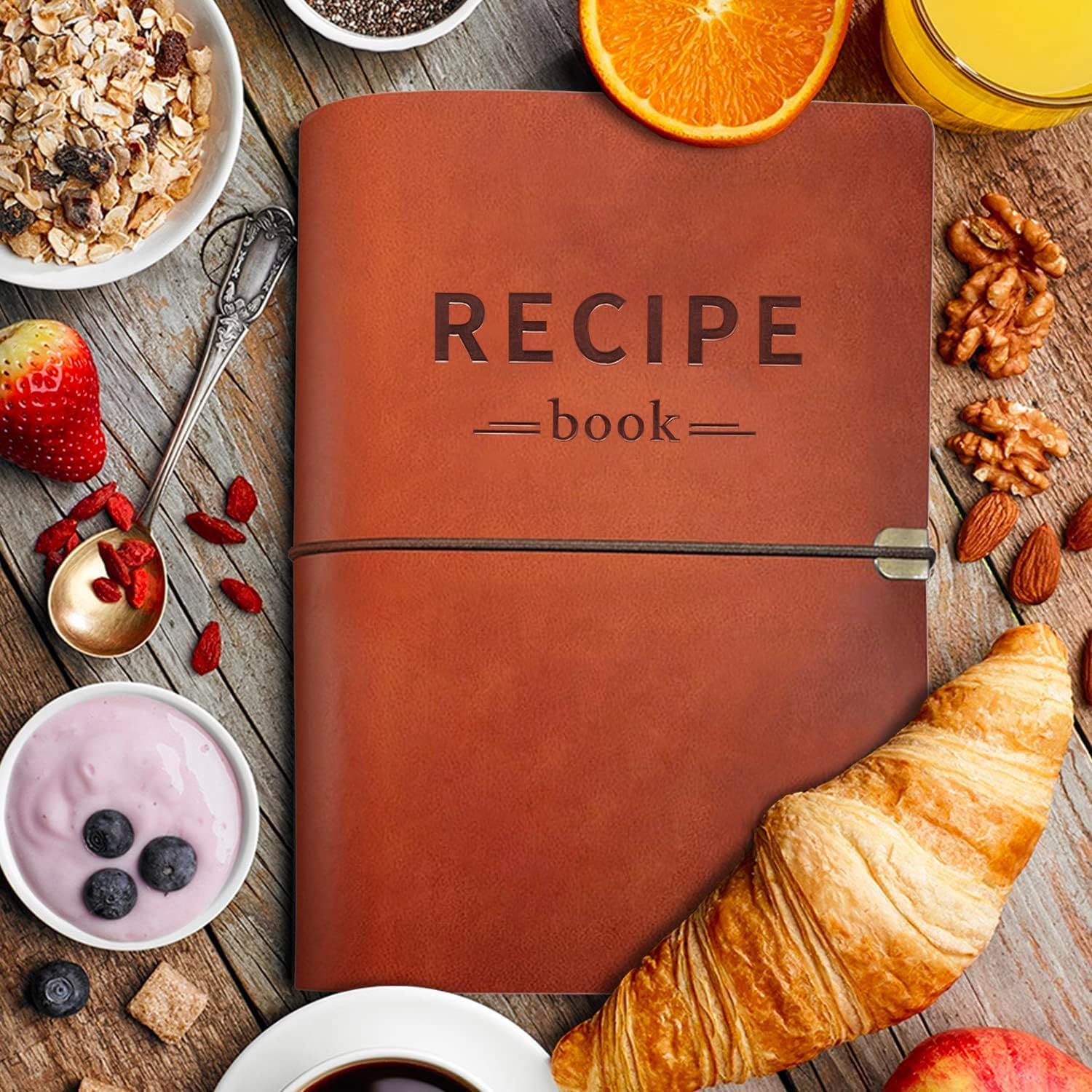 Photo 1 of XXINMOH Leather Recipe Book With Index Pages & Templates, The Perfect Recipe Note Book To Write In Your Own Recipes - Simplified Blank Cookbook to Organize Your Recipes (Waterproof Cover)
