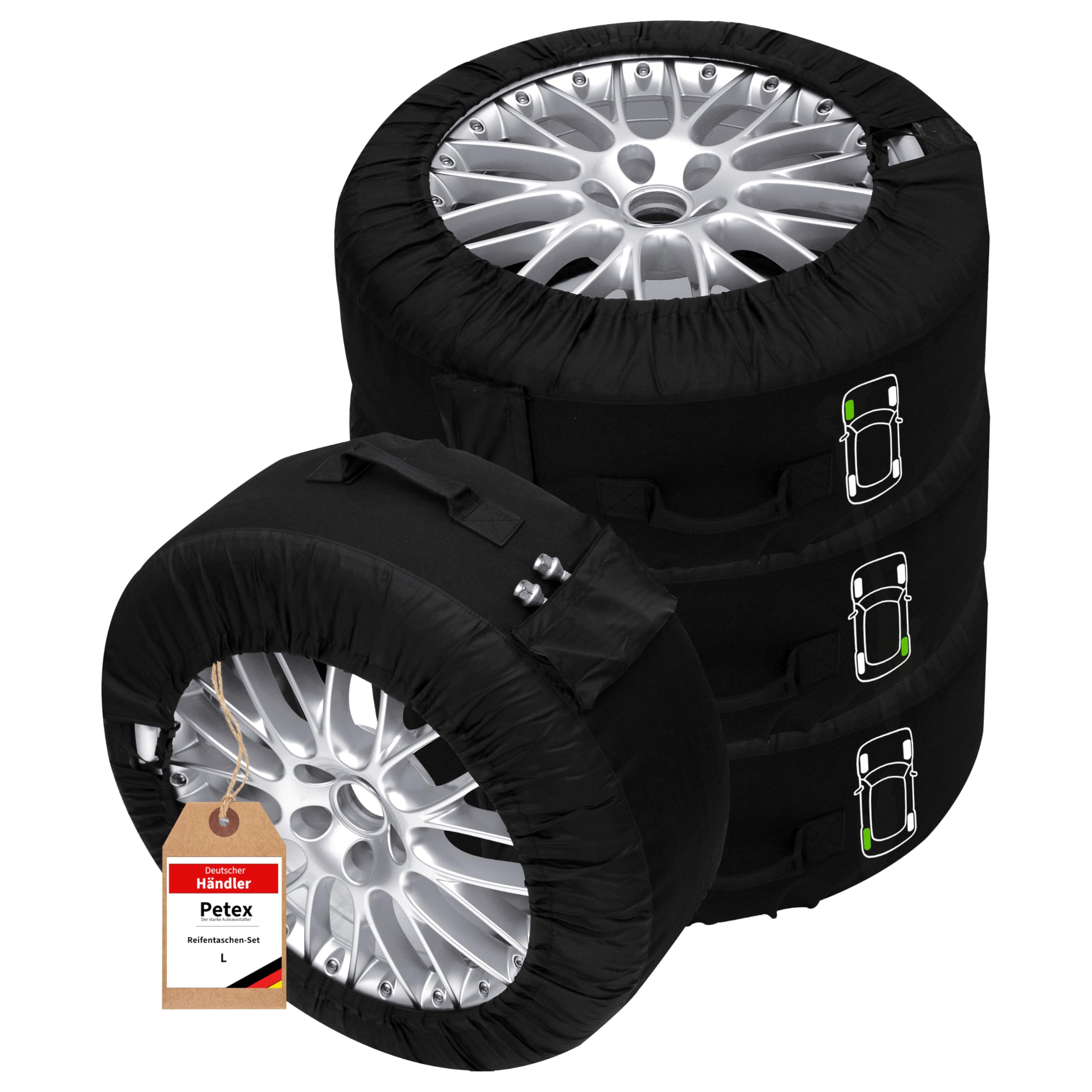 C&D Set of 4 Premium black tire covers, for all types of tires up to 660 mm (14-18")
