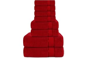 CRAFTBERRY - Bath Towels Set-100% Cotton- 2 Bath Towels, 2 Hand Towels & 4 Washcloths- Large, Quick Dry, Absorbent, Plush, Soft- Home, Shower Towels - 8 Piece Luxury Bathroom Towels - Red