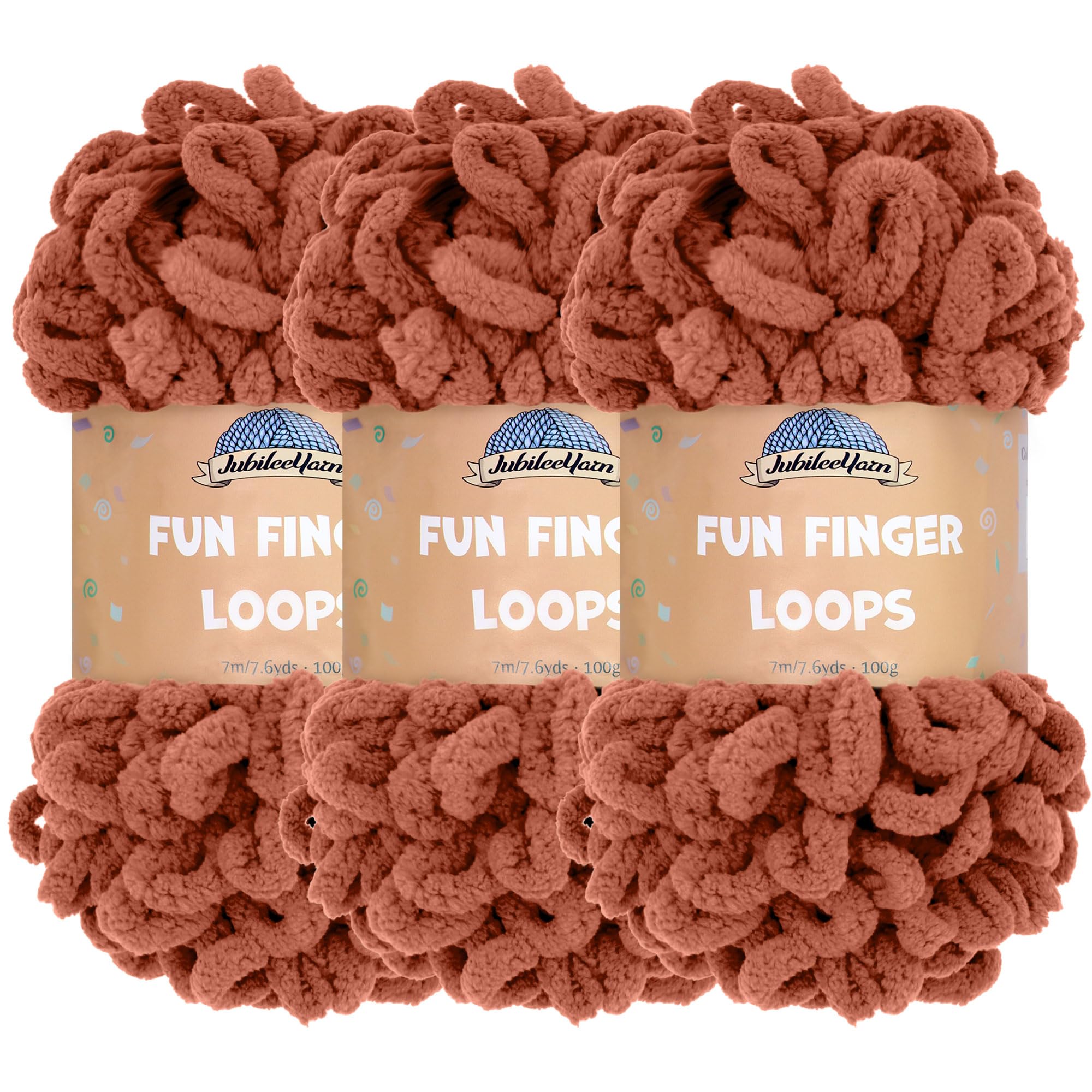 JubileeYarn Fun Finger Loops Yarn - Polyester Jumbo Weight Loop Yarn - 100g/Skein - Umber - 3 Skeins