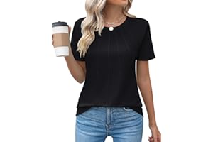 Kistore Womens Casual Crew Neck Short Sleeve Pleated Tops Blouses Fashion Clothes 2024