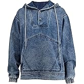STOLKISS Women Denim Hoodies Casual Button Down pullover Long Sleeve Jean Tops Jacket Trendy Cropped Sweatshirt with Pockets