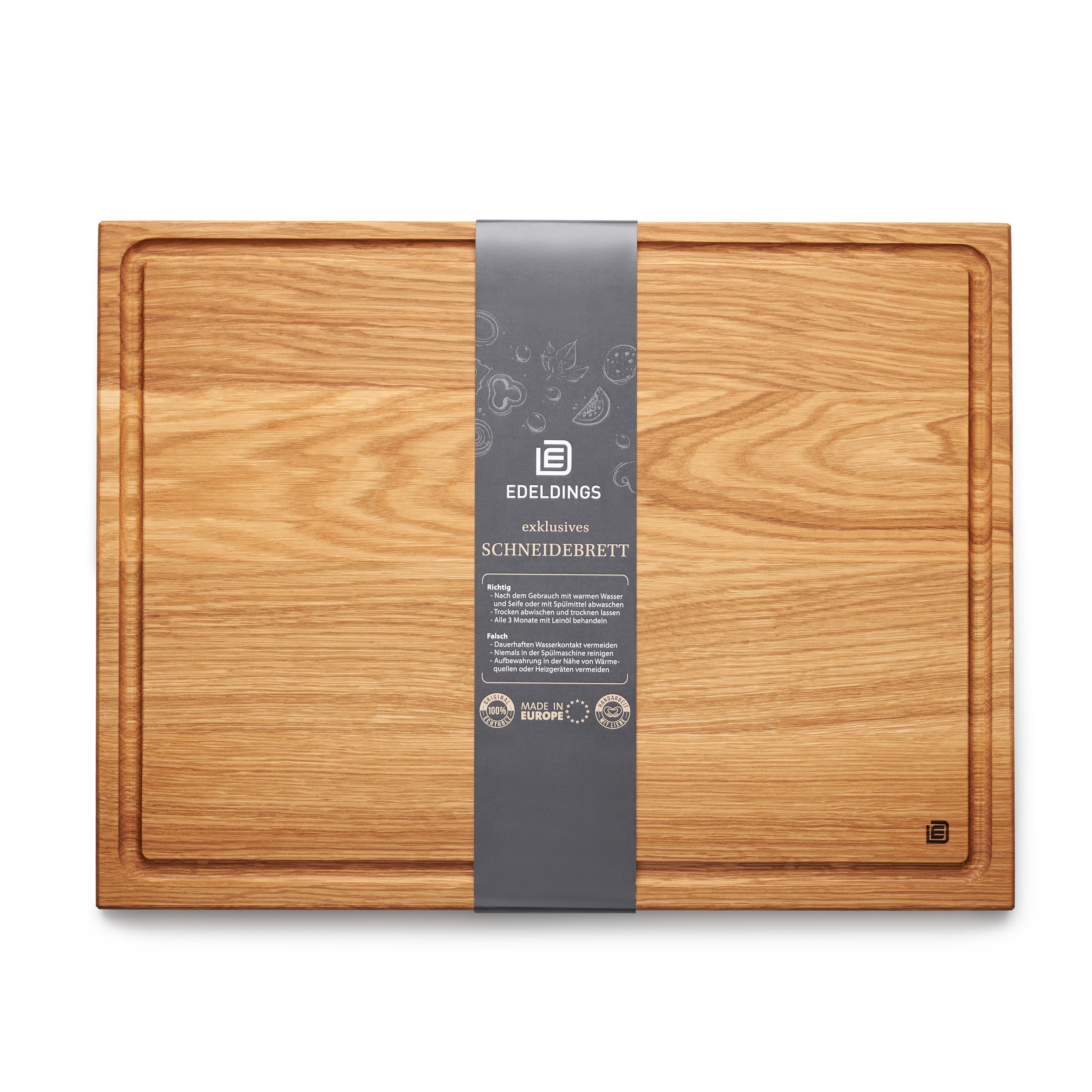 Edeldings Ash Wood Striped Cutting Board, 40 cm, Oak Wood, Gelb Braun