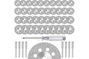FOTYBEI 40pcs 545 Diamond Coated Cutting Wheel (20/22/25/30mm) for Dremel Rotary Tool with 402 Mandrel (3mm) 8pcs and Screwdriver for Rotary Tool Accessories Stone Glass Cutting (40pcs-20/22/25/30mm)