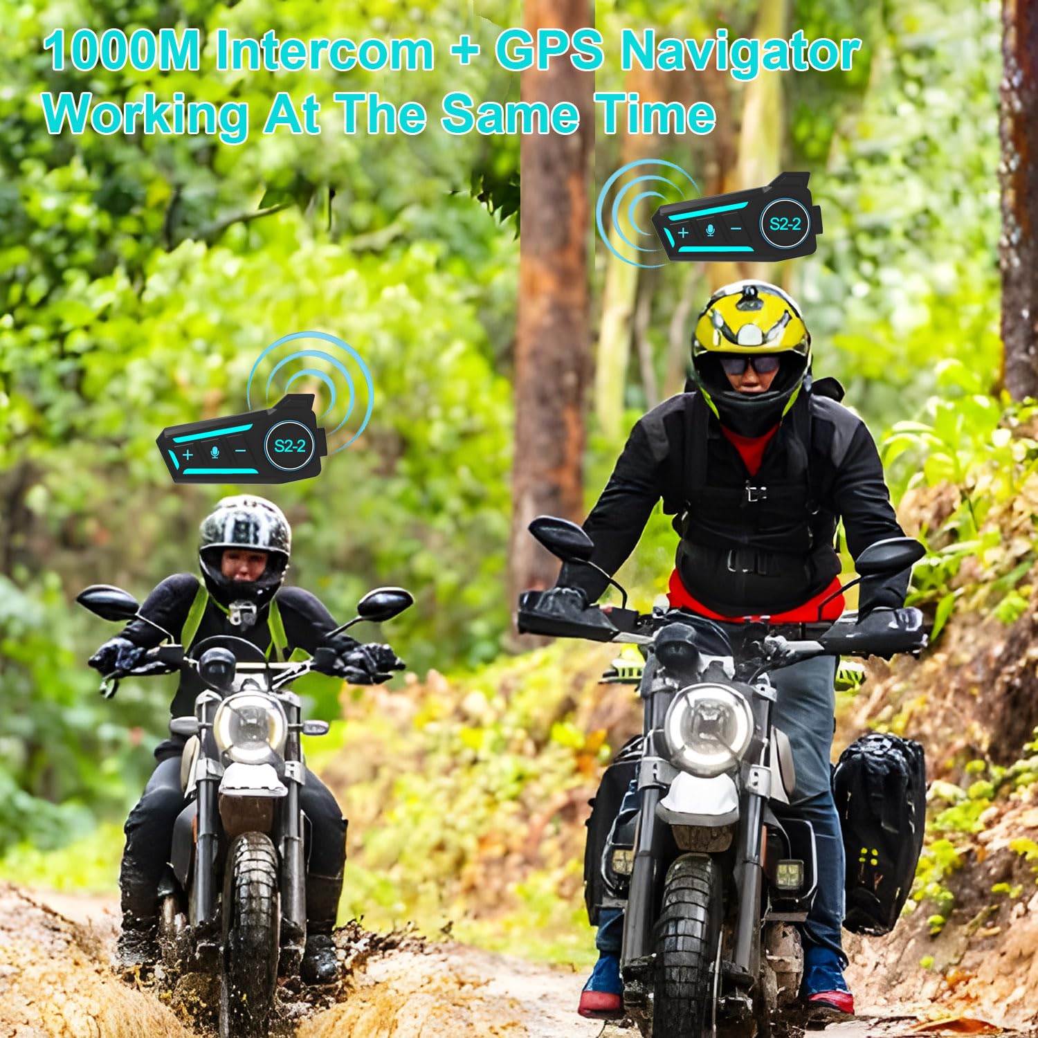 Motorcycle Intercom Headset USB C Interface Communication System AI Voice Assistant IP67 Waterproof Music Sharing Automatic Answer Noise Cancellation Motorbike-Helmet-Wireless-Intercom-Headset