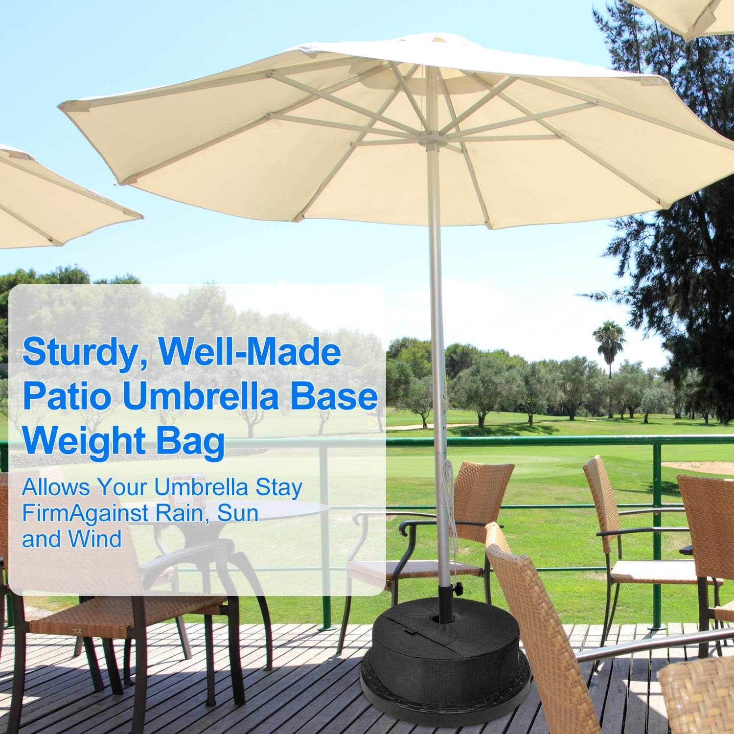 Amazon Com Patio Umbrella Base Weight Bag Weatherproof Upf 100 18 Round With Large Opening Universal Size For Standard Outdoor Patio Umbrella Heavy Duty Up To 85 Lbs Sand 38kg Garden Outdoor