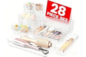 【Military Grade】 Drawer Organizer, 【𝟱𝗦𝗶𝘇𝗲】 Clear Makeup Organizer, 【Holds 177 Items】 Bathroom Organizers and Storage, Plastic Desk Organizer Divider, Organizer Bins for Office Vanity A-LUGEI