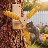 Squirrel Feeder for Outside, Wooden Rotating Spinner Corn Cob Holder with 3 Ears, Outdoor Chipmunk Feeding Station for Backyard Garden Fence Tree (No Corn)