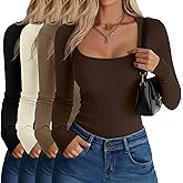 Velvelhall 4 Pack Women's Ribbed Thermal Long Sleeve Shirts, Cotton Scoop Neck Slim Fit Base Layer Undershirts Basic Tops