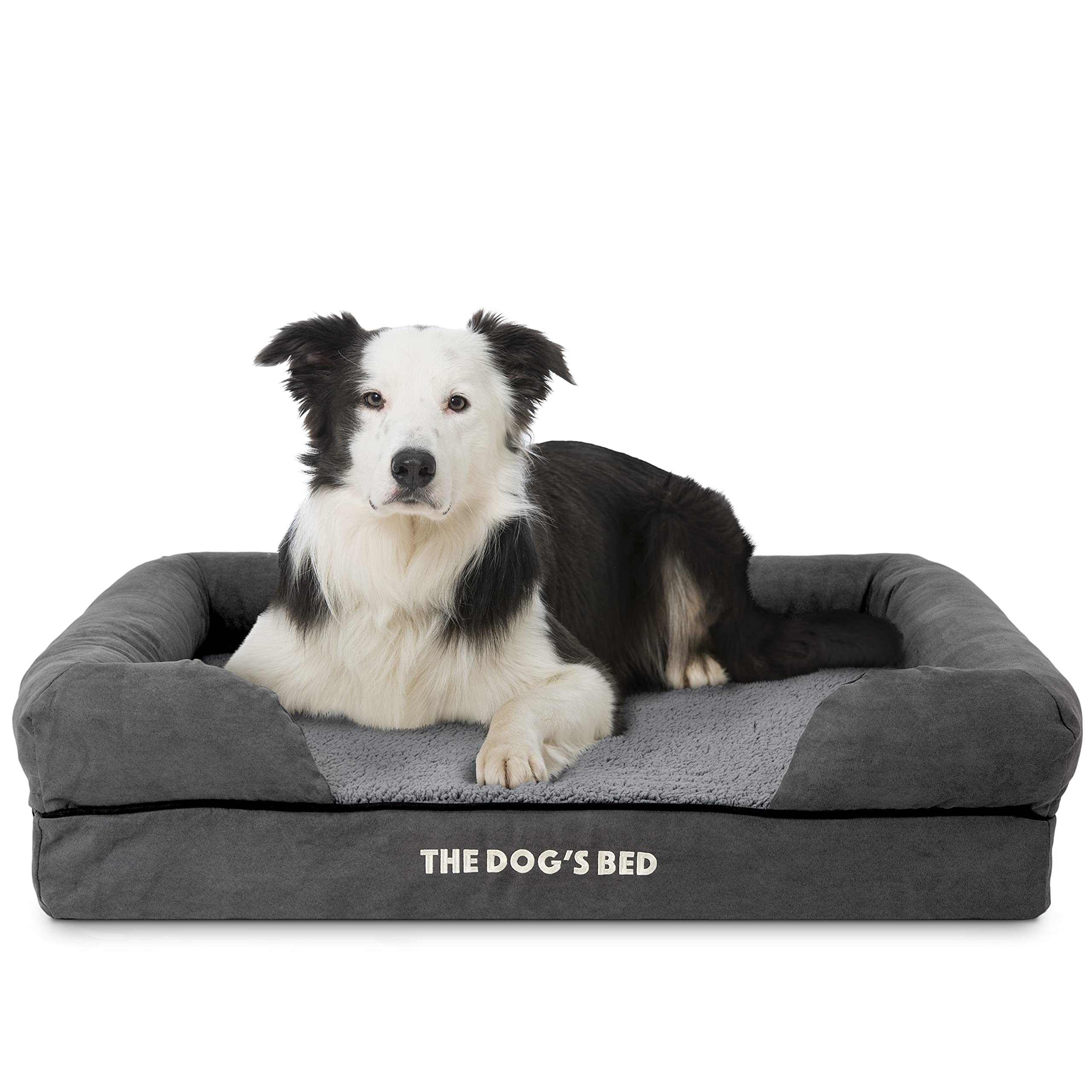 The Dog’s Bed – Orthopaedic Memory Foam Bolster Bed, Grey Plush, Large