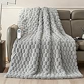 Eastsora Heated Blanket Throw 50" x 60" Soft Ribbed Faux Fur Flannel Fast Heating 12 Heat Levels 1–12H Timer & Overheat Protection & Auto Shut-Off & ETL FCC & Machine Washable Heated Throw
