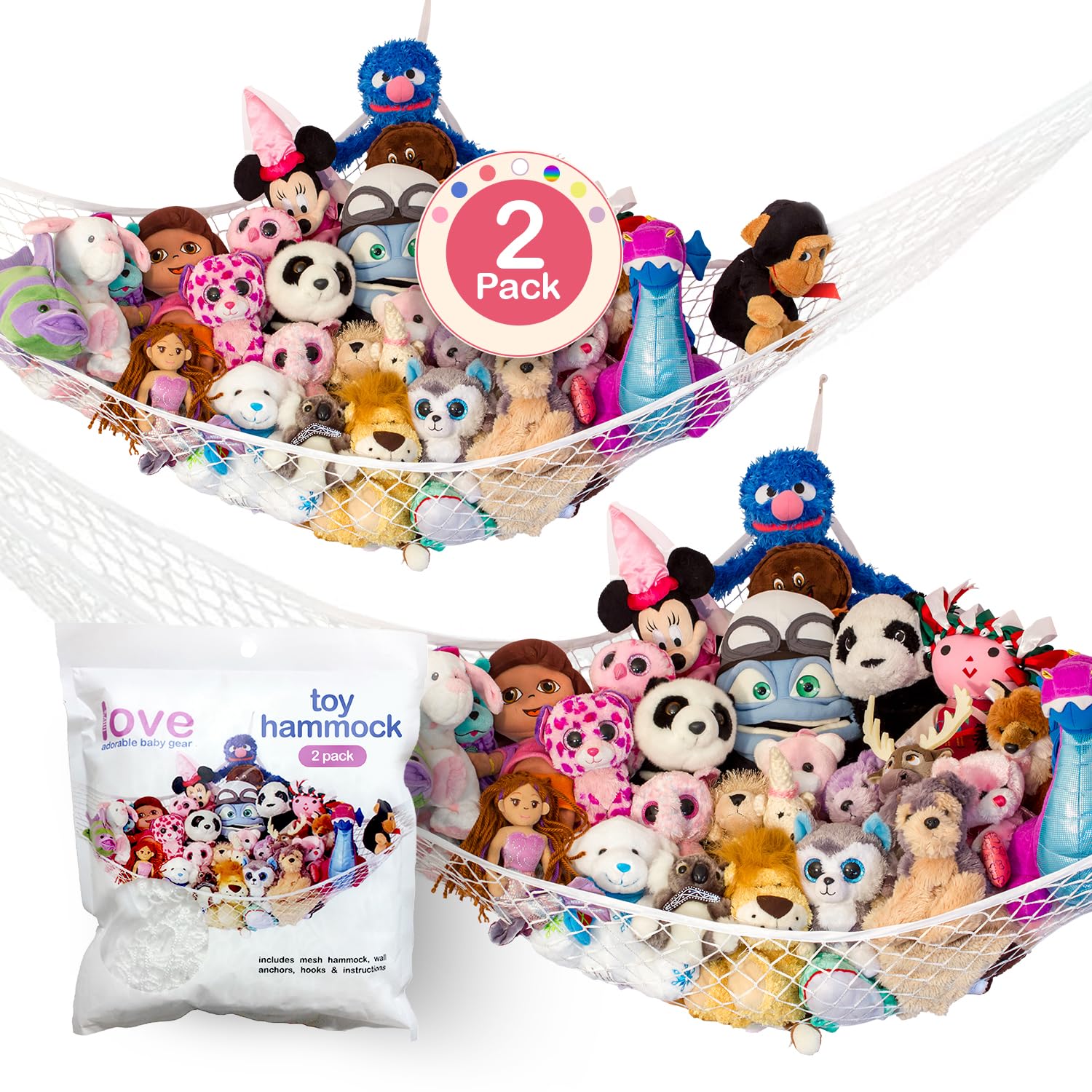 Lilly's Love Teddy Hammock, 2 Pack | Toy Hammock for Stuffed Animals | Soft Toy Storage | Cute Room, Bedroom & Home Decor | Large (White) — image 1