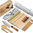 ISSEVE Sushi Making Kit, Bamboo Sushi Mat, All In One Sushi Bazooka Maker with Bamboo Mats, Bamboo Chopsticks, Paddle, Spread