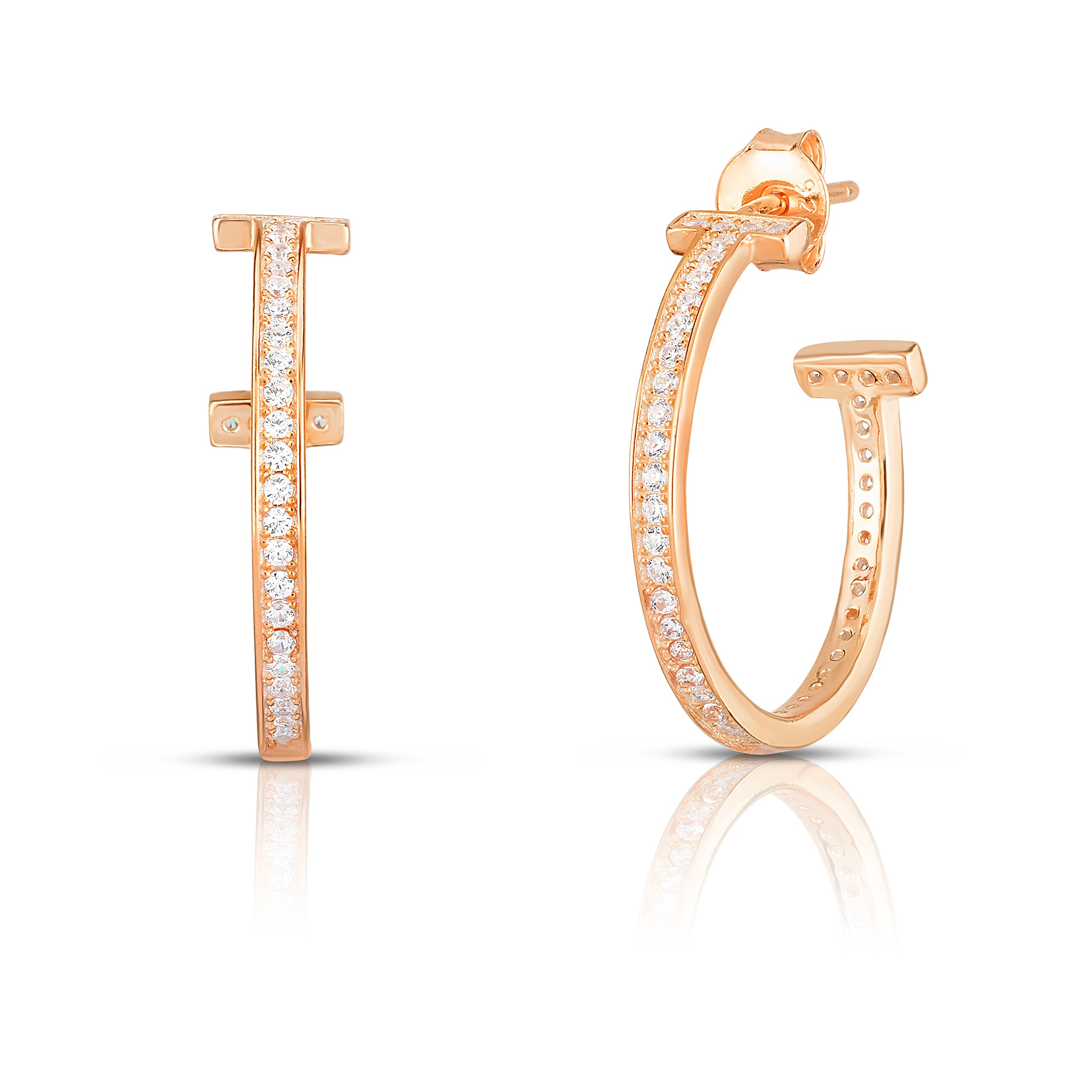 Spoil Cupid Rose Gold-Plated Sterling Silver Cubic Zirconia Medium Size Hoop Earrings
