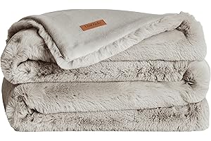 UnHide Marshmallow - Faux Fur Blanket - Heavy Weight, Extra Soft Blanket - Made from Recycled Materials - Machine Washable - Medium (60" x 80") - Greige